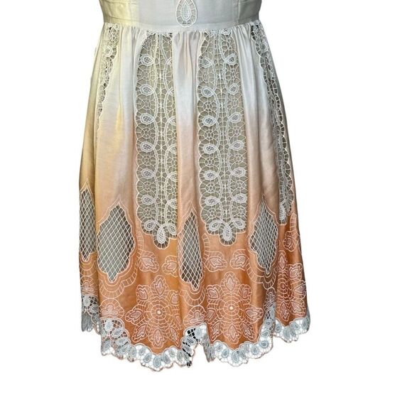 Anna Sui Cream Ombre Silk Embroidered Scalloped Mini Dress | Size 4 - Picture 5 of 11